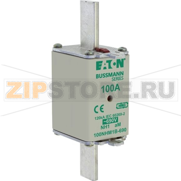 Предохранитель, 100 A, AC 690 В, 120 кА, NH1, aM, IEC Eaton NH FUSE 100AMP 690V aM SIZE 1 DUAL IND 