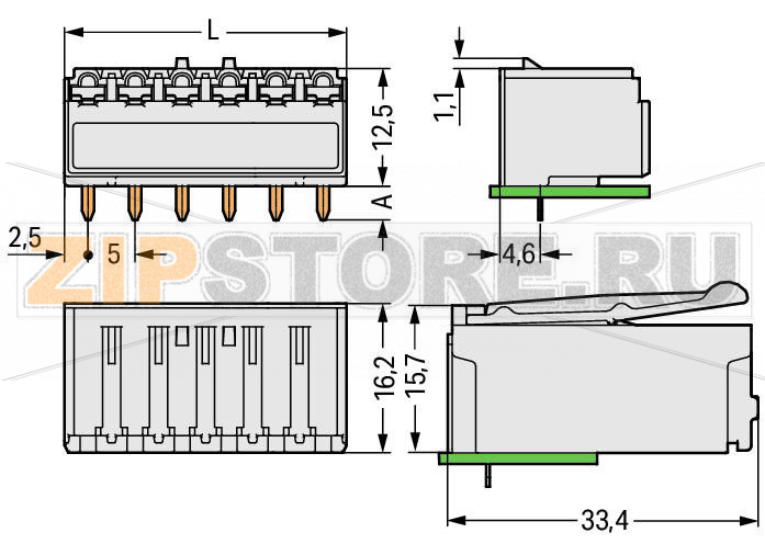 Розетка под пайку THT; 0.4 x 1.3 mm solder pin; угловые; Шаг контактов 5 мм; 5-пол.; светло-серые Wago 2092-1325 Выходы под печатные платы с защитой от касанияЛегко идентифицируемые входы и выходы печатной платыВозможны варианты кодировки...