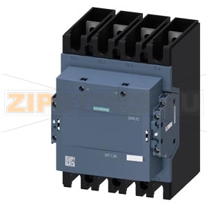 Контактор, AC-1, 275 А/400 В/40 &amp;#176;C, S10, четырехполюсный, 24–60 В AC, 20–60 В DC, 2 НО + 2 НЗ, присоединительная шина/ винтовой зажим Siemens 3RT1363-6AE36 