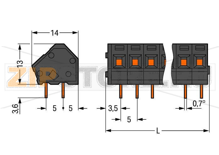 THR PCB terminal block; 2.5 mm; Pin spacing 5 mm; 9-pole; CAGE CLAMP®; commoning option; 2,50 mm; black Wago 236-409/334-604 Клеммные колодки из жароустойчивого пластика подходят для пайки оплавлением припояСтандартная упаковка в картонную коробку; в ленте на бобине для автоматической сборки на месте — по запросуДвойные выводы по пайку для высокого уровня механической стабильности...