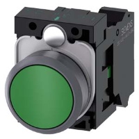 КНОПКА, 22MM, КРУГЛАЯ, ПЛАСТИК С МЕТАЛЛИЧЕСКИМ ФРОНТАЛЬНЫМ КОЛЬЦОМ, ЗЕЛЁНАЯ, ПЛОСКАЯ КНОПКА, КОНТАКТЫ МГНОВЕННОГО ДЕЙСТВИЯ, С ДЕРЖАТЕЛЕМ, 1NO,  ПРУЖИННЫЕ КЛЕММЫ, С ГРАВИРОВКОЙ ЛАЗЕРОМ, LOWER CASE Siemens 3SU1130-0AB40-3BA0-Z&nbsp;Y12