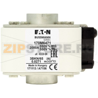 Предохранитель, 2000 A, AC 550 В, 200 кА, size 3, 76x92x53 мм, aR, IEC UL Eaton FUSE 2000A 550