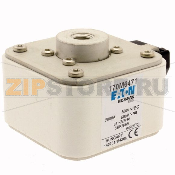Предохранитель, 2000 A, AC 550 В, 200 кА, size 3, 76x92x53 мм, aR, IEC UL Eaton FUSE 2000A 550 