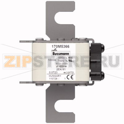 Предохранитель, 1000 A, AC 690 В, 200 кА, size 2, 61x77x126 мм, aR, IEC UL Eaton FUSE 1000A 69 