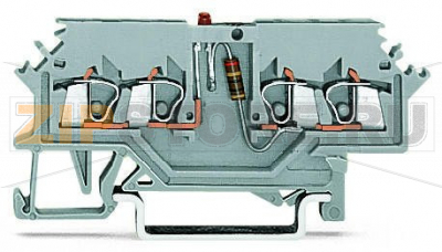 Компонентная клемма; 4-проводн.; красный светодиод; тока; для DIN-рейки 35 x 15 и 35 x 7,5; 1,5; CAGE CLAMP®; 1,50 mm; серые Wago 279-624/281-434 