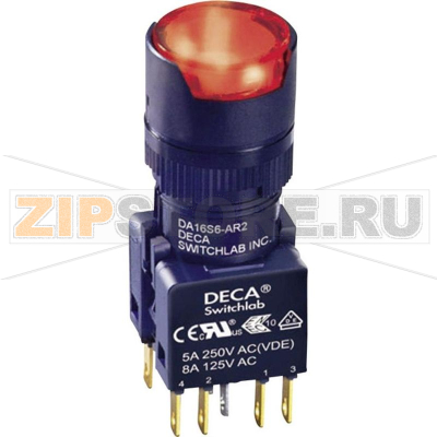 Кнопка 250 В/AC, 5 А, 1 x выкл/вкл, без фиксации, IP65, 1 шт DECA ADA16S6-MR2-B2KR 