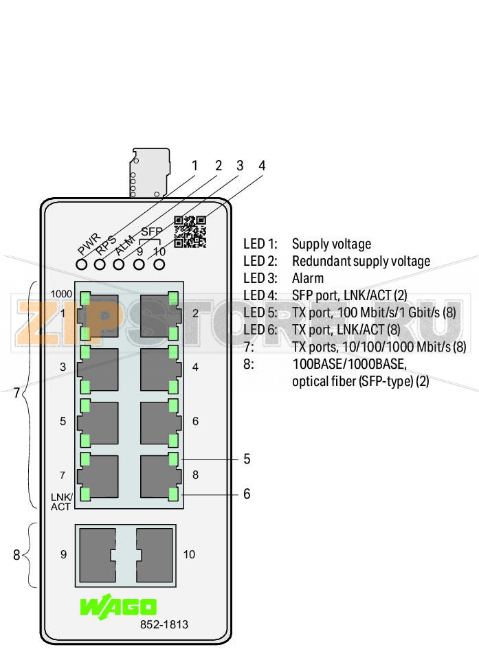Управляемый коммутатор Lean; 8-портовый 1000Base-T; 2-слотовый 1000Base-SX/LX; светло-серые Wago 852-1813 