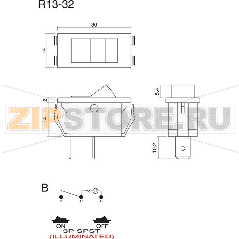Переключатель клавишный 250 В/AC, 6 А, 1 x выкл/вкл, 1 шт SCI R13-32B-01 RT 