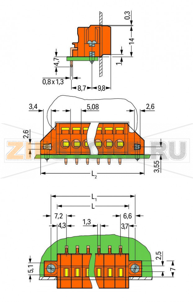Клемма на печатную плату; 2,5 мм; Шаг контактов 5,08 мм; 4-пол.; CAGE CLAMP®; зажимное кольцо; 2,50 mm; оранжевые Wago 231-634/017-000 Клеммы для сквозного монтажа с зажимом CAGE CLAMP®, приводимым в действие при помощи отверткиФиксирующие фланцы для монтажа на печатную плату или на переднюю панель – может либо быть скрытым в корпусе, либо выступатьИсполнения с фиксирующими фланцами доступны по требованию заказчика...