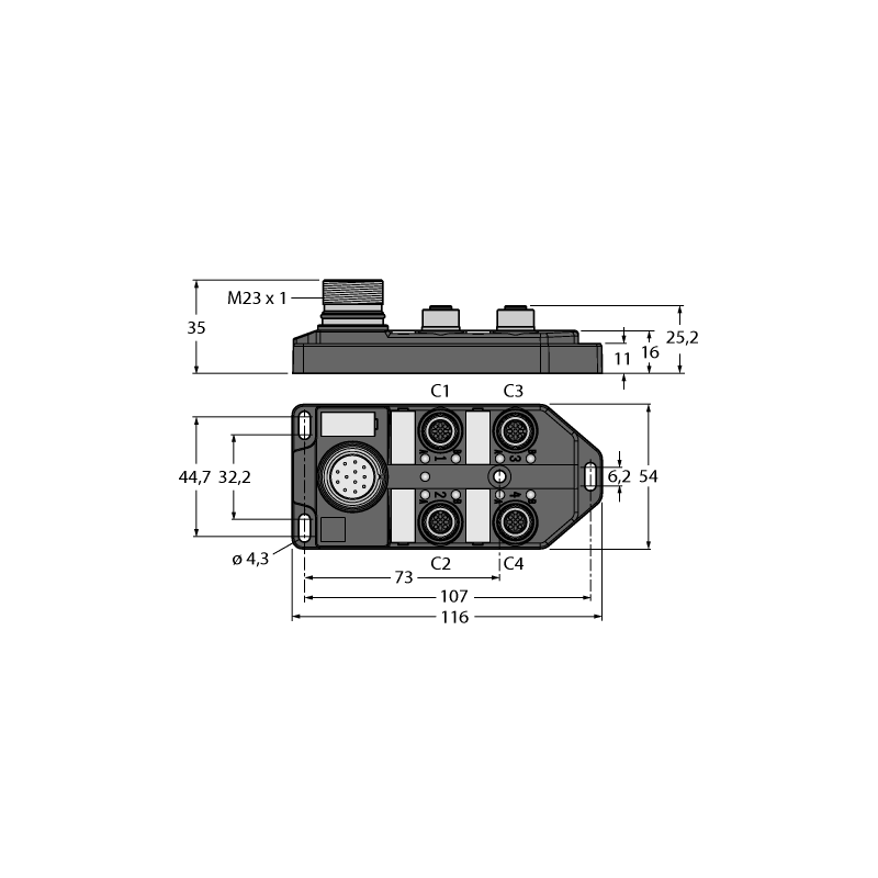 Коробка распределительная, пассивная, M12x1 Turck TB-4M12-5P3-CS19T 