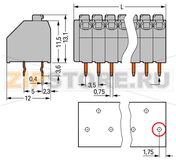 PCB terminal block; push-button; 1.5 mm; Pin spacing 3.5 mm; 5-pole; Push-in CAGE CLAMP®; 1,50 mm; orange Wago 250-205/000-012 Компактные клеммные колодки с нажимными кнопкамиПростой зажим одножильных проводников и проводников с наконечником путем вставкиМонтаж / извлечение тонкожильных проводников при помощи нажимных кнопокУгол ввода проводника 45° обеспечивает простое компактное подсоединениеИндивидуальные сочетания цветовПо запросу также доступны клеммные колодки с разделителями...