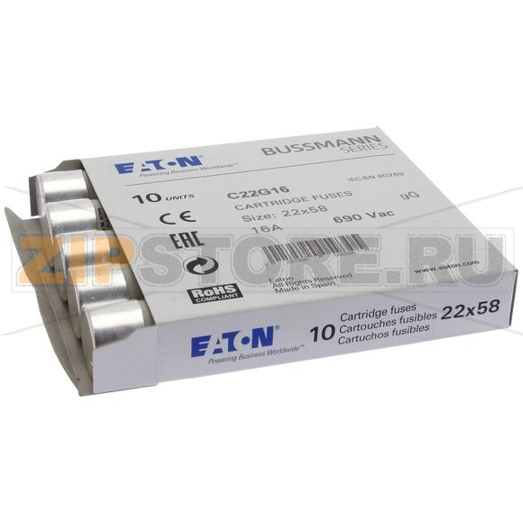 Предохранитель, 16 A, AC 690 В, 80 кА, 22x58 мм, gL/gG, IEC Eaton CYLINDRICAL FUSE 22x58 16A GG 