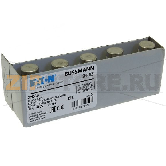 Предохранитель, 32 A, AC 500 В, 50 кА, D3, gL/gG, IEC с задержкой Eaton FUSE -D3 32A T GL/GG 500VA 