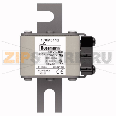 Предохранитель, 630 A, AC 690 В, 200 кА, 2, 61x77x108 мм, aR, DIN, IEC Eaton FUSE 630A 690V 2KN 