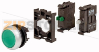 Кнопка зеленая, без фиксации с подсветкой, 1НО, 24В DC Eaton M22-DL-G-K10LED-BVP