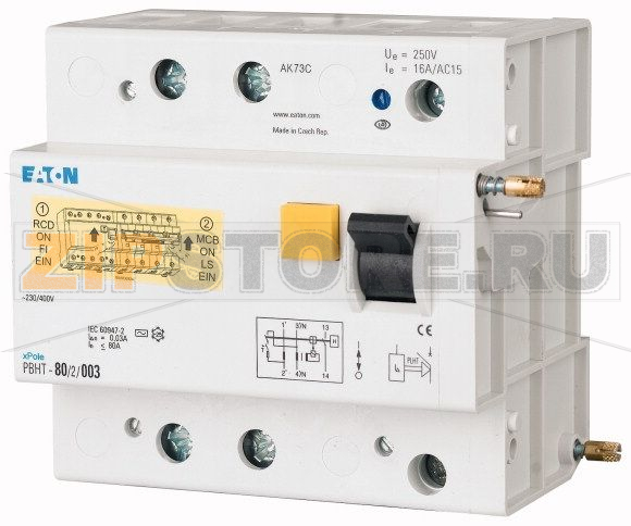 Блок УЗО для PLHT, 80А, 0,3 А, 2 полюса, тип АС Eaton PBHT-80/2/03 