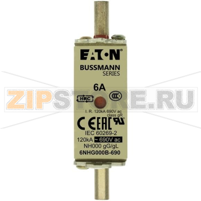 Предохранитель, 6 A, AC 690 В, 120 кА, NH000, gL/gG, IEC Eaton NH FUSE 6AMP 690V SIZE 000 GG MGL 