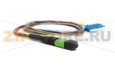 Hyperline FH-B9-504-MTPM12/PR-12LC/PR-1M-LSZH (FC-504-MTPM-12LC-PC-1M) Кабель ''гидра'' MTP (c направляющими штырьками)-LC, 12 волокон, OM4, 10Gig, LSZH, 1.0 м 