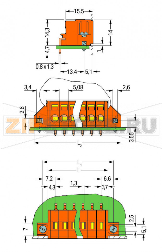 Клемма на печатную плату; 2,5 мм; Шаг контактов 5,08 мм; 4-пол.; CAGE CLAMP®; зажимное кольцо; 2,50 mm; оранжевые Wago 231-634/023-000 Клеммы для сквозного монтажа с зажимом CAGE CLAMP®, приводимым в действие при помощи отверткиФиксирующие фланцы для монтажа на печатную плату или на переднюю панель – может либо быть скрытым в корпусе, либо выступатьИсполнения с фиксирующими фланцами доступны по требованию заказчика...