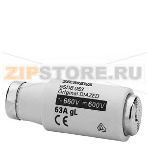 DIAZED ПЛАВКАЯ ВСТАВКА ЗАЩИТА КАБЕЛЕЙ И ЛИНИЙ 600В GL, ТИПОРАЗМЕР DIII, E33, 63A Siemens 5SD8063 
