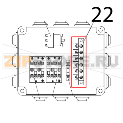 Morsettiera 3f+n+terra FV122 Tecnoinox P81FIE9 Morsettiera 3f+n+terra FV122 Tecnoinox P81FIE9Запчасть на деталировке под номером: 22