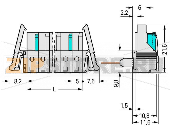 MCS MIDI Розетка для клемм на рейку; 0.6 x 1 mm pins; угловые; 100% защита от неправильного подсоединения; Фиксирующий рычаг; Шаг контактов 5 мм; 10-пол.; светло-серые Wago 722-240/005-000/039-000 Съемные соединители для клемм, монтируемых на рейку, оснащенные технологией CAGE CLAMP®Розетки с длинными контактными выводами подсоединяются к монтажным отверстиям клемм, монтируемых на DIN-рейку, серии 280Розетки имеют защиту от касания в неподключенном состоянии, что обеспечивает дополнительную безопасность100% защита от неправильного подсоединенияВозможны варианты кодировки...