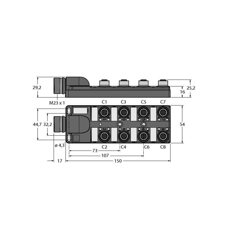 Коробка распределительная, пассивная, M12x1 Turck TB-8M12-4P2-CS12H 
