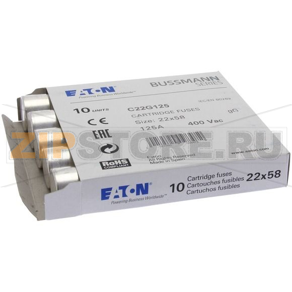 Предохранитель, 125 A, AC 400 В, 120 кА, 22x58 мм, gL/gG, IEC Eaton CYLINDRICAL FUSE 22x58 125A 
