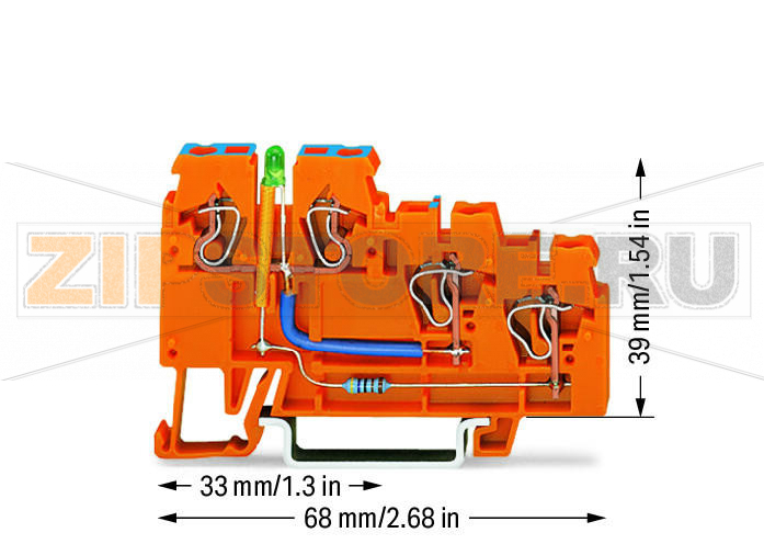 3-проводные клеммы питания датчика; зеленый светодиод; 2,5 мм; CAGE CLAMP®; 2,50 mm; оранжевые Wago 270-564/281-483 