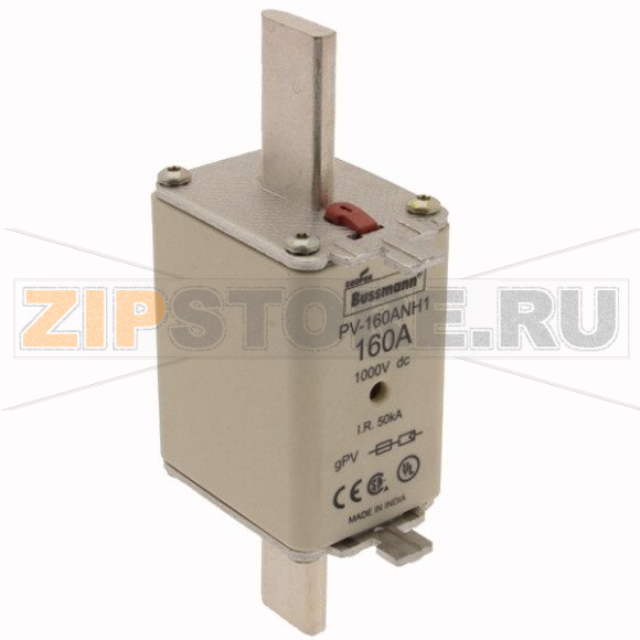 Предохранитель, 160 A, DC 1000 В, 50 кА, NH1, gPV, UL PV, UL, IEC Eaton FUSE 160A 1000V DC PV SIZE 
