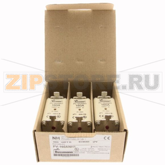 Предохранитель, 160 A, DC 1000 В, 50 кА, NH1, gPV, UL PV, UL, IEC Eaton FUSE 160A 1000V DC PV SIZE 