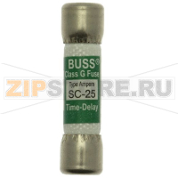 Предохранитель, 25 A, AC 480 В, DC 300 В, 100 кА, 41.2x10.4 мм, G, UL, CSA, с задержкой Eaton BUS