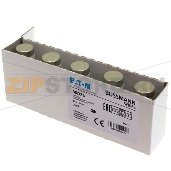 Предохранитель, 35 A, AC 500 В, 100 кА, D3, gL/gG, IEC с задержкой Eaton FUSE-D3 35A T GL/GG 500VA 