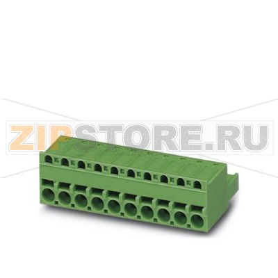 Вилочная часть Phoenix Contact FKCS 2,5/13-ST-5,08 Номинальный ток: 12 А, Расчетное напряжение (III/2): 320 В, Полюсов: 13, Размер шага: 5,08 мм, Технология подключения: Пружинные зажимы, Цвет: зеленый, Поверхность контакта: олово.Минимальный заказ: 50 шт.Упаковка: 50 шт.