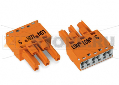 Разъем; 3-пол.; Код. R; 4,00 mm; оранжевые Wago 770-1343 Protected against mismating and maintenance-freePush-in CAGE CLAMP® spring pressure connection technology allows solid conductors to be simply pushed into a unit.Two wire connections per pole for loops or bridgesAdditional variable coding is possible....