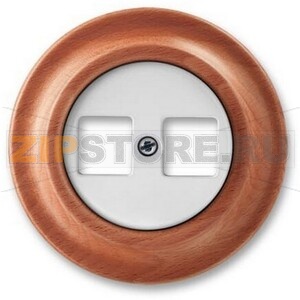 Накладка с суппортом для информационных разъёмов, белый фарфор/натуральное дерево вишня ABB 2CHK291018C4052 