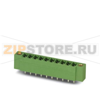Ответная часть разъема Phoenix Contact MCV 1,5/16-GF-3,81 Номинальный ток: 8 А, Расчетное напряжение (III/2): 160 В, Полюсов: 16, Размер шага: 3,81 мм, Цвет: зеленый, Поверхность контакта: олово, Монтаж: пайка.Минимальный заказ: 50 шт.Упаковка: 50 шт.