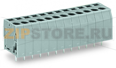 Клемма на печатную плату; 2,5 мм; Шаг контактов 5 мм; 8-пол.; CAGE CLAMP®; 2,50 mm; серые Wago 739-108 Клеммные колодки с соединением CAGE CLAMP®, монтаж проводников при помощи отверткиВвод и работа проводника в вертикальном положении помогают экономить место...