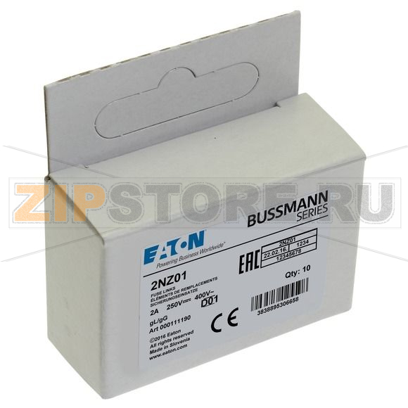 Предохранитель, 2 A, AC 400 В, 50 кА, D01, gL/gG, IEC с задержкой Eaton FUSE-D01 2A T GL/GG 400VAC 