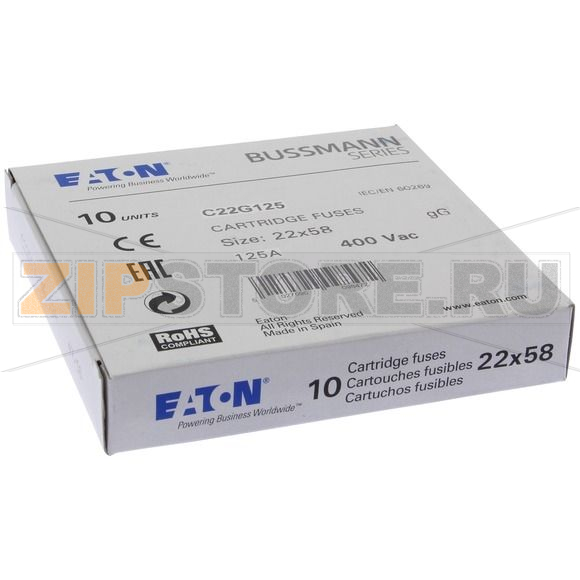 Предохранитель, 12 A, AC 690 В, 80 кА, 22x58 мм, gL/gG, IEC Eaton CYLINDRICAL FUSE 22x58 12A GG 