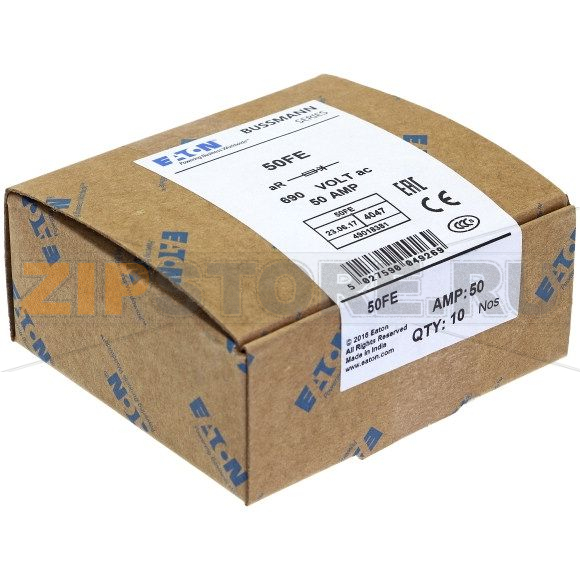 Предохранитель, 50 A, AC 690 В, DC 500 В, 200 кА, BS88, 19x77 мм, aR, BS Eaton 50A 690V AC TYPE T 
