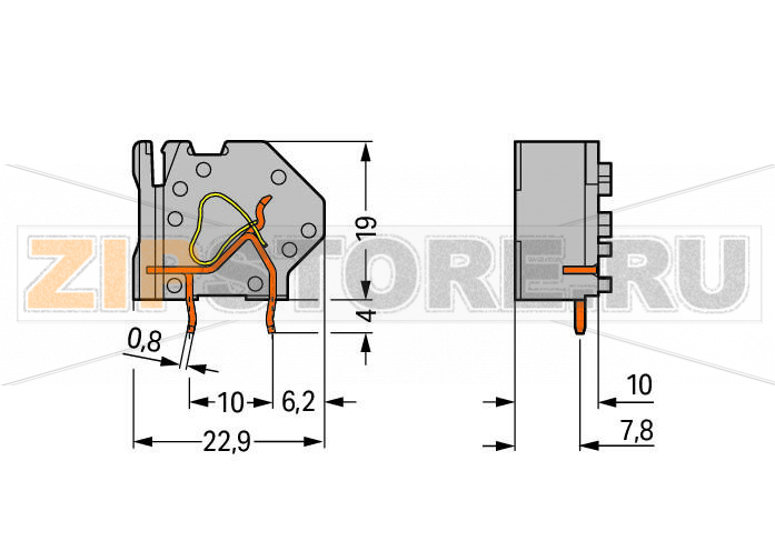 Наборная клемма на печатную плату; 4 mm; Шаг контактов 10 мм; 1-пол.; CAGE CLAMP®; опция объединения; 4,00 mm; серые Wago 745-821 Модульные клеммы с зажимами CAGE CLAMP®, приводимыми в действие при помощи отвертки, для индивидуальной сборки клеммных колодокТакже доступны с аттестацией Ex eГребешковые перемычки для объединения и распределения потенциаловДвойные выводы по пайку для высокого уровня механической стабильностиОбеспечивают экономию места благодаря расположению клеммных колодок одна за другойИнтегрированный диагностический отводМаркировочные пазы для миниатюрных маркеров WSB...