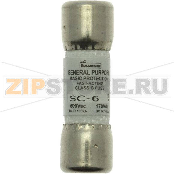 Предохранитель, 6 A, AC 600 В, DC 170 В, 100 кА, 33.3x10.4 мм, G, UL, CSA, быстродействующий Eaton 