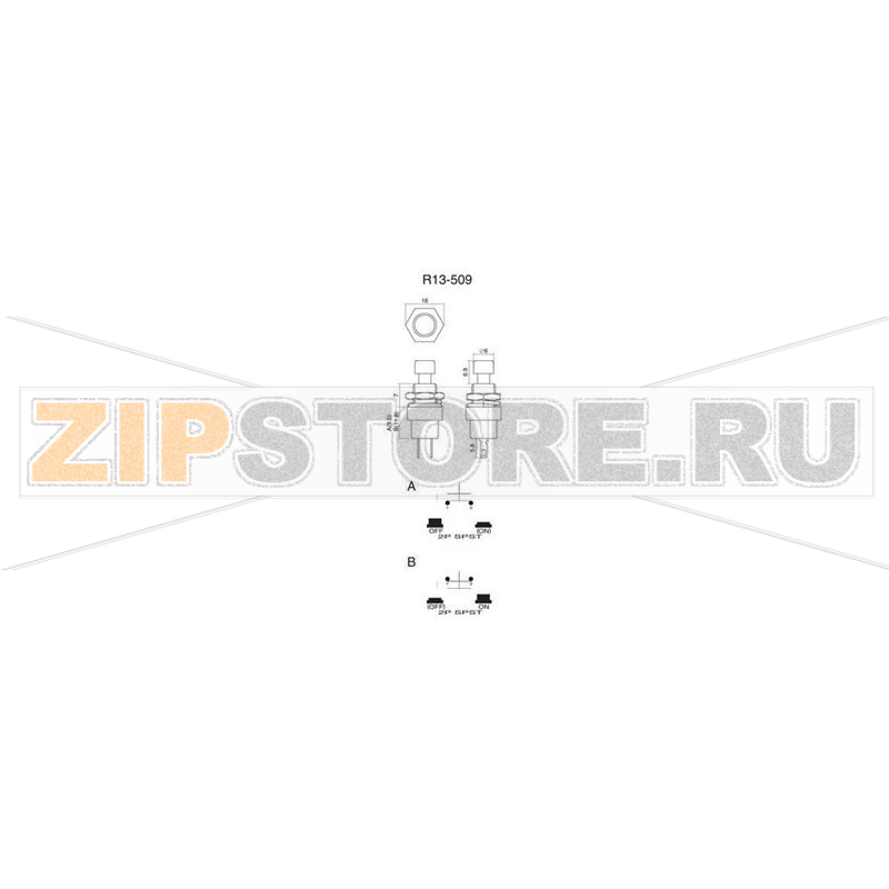Кнопка 250 В/AC, 1.5 A, 1 x выкл/вкл, без фиксации, 1 шт TRU Components TC-R13-509A-05RT 