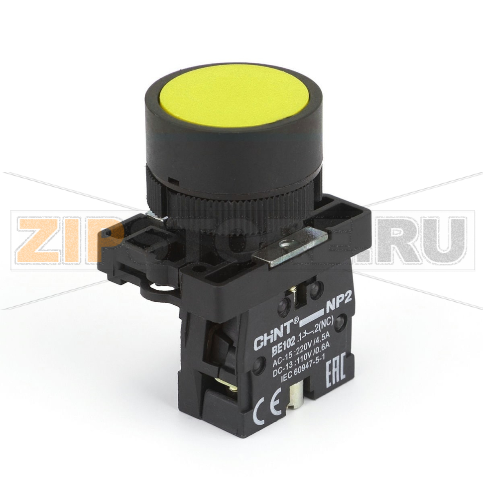 Кнопка управления, 1НЗ, IP40, без подсветки, желтая Chint NP2-EA52 
