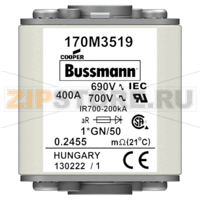 Предохранитель, 400 A, AC 690 В, 200 кА, size 1, 45x59x51 мм, aR, IEC UL Eaton FUSE 400A 690V 