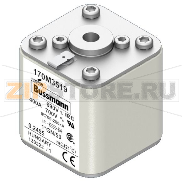 Предохранитель, 400 A, AC 690 В, 200 кА, size 1, 45x59x51 мм, aR, IEC UL Eaton FUSE 400A 690V 