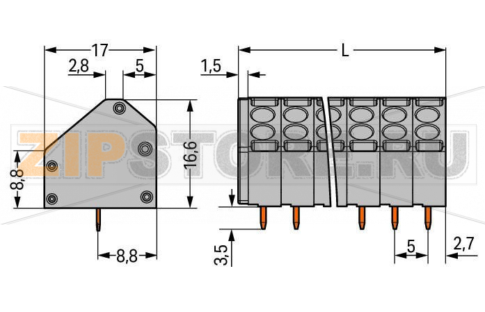 2-проводные клеммы для печатных плат; 1,5; Шаг контактов 5 мм; 9-пол.; Push-in CAGE CLAMP®; 1,50 mm; серые Wago 816-109 2-проводные клеммные колодки с соединением Push-in CAGE CLAMP®, приводимым в действие при помощи отверткиДвойные вводы для подключения питания и распределения потенциаловПростое и надежное соединение при помощи пружинных зажимов через индивидуальные рабочие разъемыЗажим одножильных проводников и тонкожильных проводников с наконечниками путем вставки...