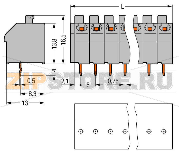 PCB terminal block; push-button; 1.5 mm; Pin spacing 5 mm; 5-pole; Push-in CAGE CLAMP®; 1,50 mm; blue Wago 250-505/000-006 ?Компактные клеммные колодки с нажимными кнопкамиПростой зажим одножильных проводников и проводников с наконечником путем вставкиМонтаж / извлечение тонкожильных проводников при помощи нажимных кнопокУгол ввода проводника 45° обеспечивает простое компактное подсоединение...