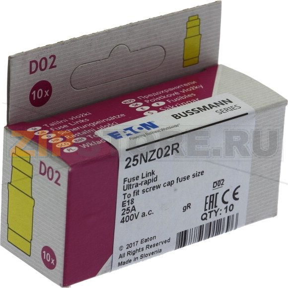 Предохранитель, 25 A, AC 400 В, 50 кА, D02, gL/gG, IEC с задержкой Eaton FUSE-D02 25A T GL/GG 400V 